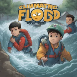 **Cinematic Art:** A captivating comic book series targeted towards children uses vibrant visuals and engaging storytelling to educate them about floods and storm preparedness. The comic features a team of young heroes who use their knowledge and skills to navigate flood situations and help their communities. The series emphasizes the importance of vigilance, staying informed, and following safety protocols. **Appearance:** Cinematic art ideas that encompass the essence of constructing and optim