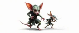 rat gremlin elf halfling pixie runner, airbrush and pen outline, realistic 3d rendering with high contrast background