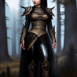 ultra detailed fullbody Portrait in oil on canvas of beautiful female DemonHunter with Skyrim Blackguard's Armor,extremely detailed digital painting, extremely detailed face,crystal clear Big eyes, mystical colors ,perfectly centered image, perfect composition,rim light, beautiful lighting,8k, stunning scene,extremely sharp detail,finely tuned detail, ultra high definition raytracing, in the style of Simon Bisley and artgerm and robert e howard and Greg Rutkowski and Caravaggio.