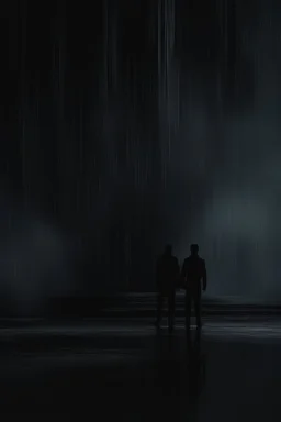 Glitch in the Matrix in abyss, big vortex, ,noir, surreal, dark mood, cold, deep dark colors , high detalied, weird, fog, shadows. weird, surreal, highly detailed, melancholic thriller mood