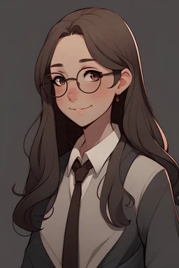 ‏A female cartoon character with long, loose hair, a ribbon at the end of the hair, and wears glasses. The hair is black and the eyes are wide and beautiful. Her skin is white, she is short in stature, she wears a lawyer’s clothes, and she has rosy cheeks.