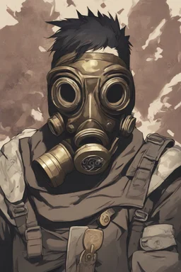 A portrait of a warrior, a bronze metal gas mask, an anime