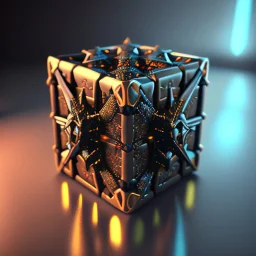 hellraiser cube of demons, digital painting ,8k, digital art, award winning, octane render, 4K, 3D, Unreal Engine 5 , gold and black colours,hypperrealistic,