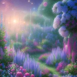 one big crystal subtle flower garden blue and pink in a galactic ambiance delicate colors, bin the foreground, full of details, smooth，soft light atmosphere, light effect，vaporwave colorful, concept art, smooth, extremely sharp, full body shot, masterpiece, best quality, blue skinned, sparkling eyes, fluorescent skin,blue eyes,sparkling makeup, long blond hair, fairy style , highly detailed body, sun light, 4K, RAW, depth of field,high contrast,realistic