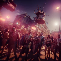 Ultra Realistic photo, medium shot view, men, carnival scene, futuristic steampunk. Women, hair monster, Drunken, Sunglasses, smoking, happy, hot. Cabaret background, highly detailed, concept art, unreal engine 5, ray tracing, RTX, lumen lighting, ultra detail, volumetric lighting, 3d, finely drawn, high definition, high resolution.