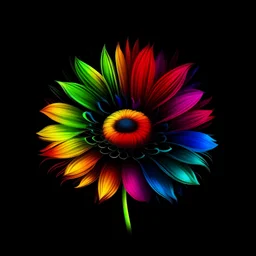 Create neon rainbow sunflower and black background