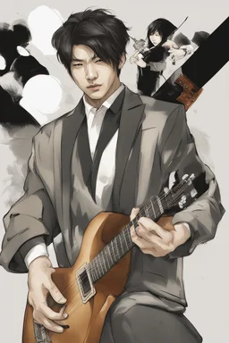 Half-Asian Male Cool Actor with Guitar