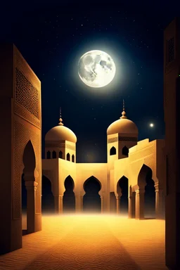 a beautiful moonlit Arabic scene. atmospheric.