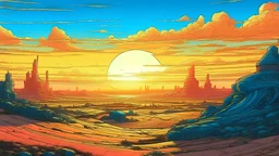 A sunrise landscape moebius style