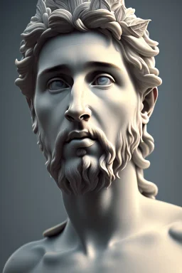 Ultra Realistic image, classical renaissance sculpture, white marble material, Lionel Messi, Laurel leaves crown, chisel style, waist up portrait, epic, celestial, cinematic lighting, God light, god rays, 4k resolution, smooth details, ornate details, soft lighting, unreal engine 5, marble background.