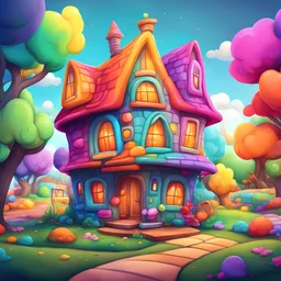 cartoon house draw colorful, 8K