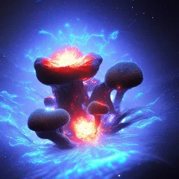 Spherical Frost metal magic armoured lightning Mycelium blob MUSHROOM stars galaxy SPACE lANDSCAPE BURNING IN BLUE FLAMES hellfire abyss math chaos