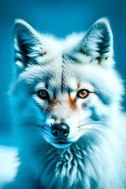Potrait of ice blue color snow fox head petagram
