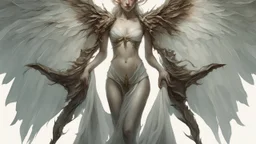 Demonic Elves with Wings,, Full Body Shot, Hyperrealistic, Photorealistic, Instant Details, darkness, by Raymond Swanland & Alyssa Monks & Anna Razumovskaya