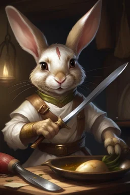 holy bunny with cooking knife dnd realism art adventurer