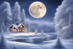 snowland with great brilliant christmas tree snow land moon light river Hron