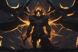 grendel in 8k solo leveling shadow artstyle, spider them, neon effect, magic circle, full body, apocalypse, cover eyes, intricate details, highly detailed, high details, detailed portrait, masterpiece,ultra detailed, ultra quality
