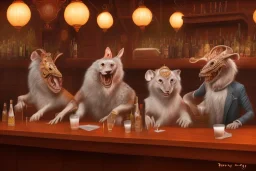 animals acting like people in a bar