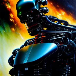 Drawing of 'Terminator T-800 Endoskeleton' painting by gaston bussiere, greg rutkowski, yoji shinkawa, yoshitaka amano, tsutomu nihei, donato giancola, tim hildebrandt,KyuYong Eom,Ren Wei Pan Oil on canvas, cinematic composition, extreme detail,fit full head inside picture,16k