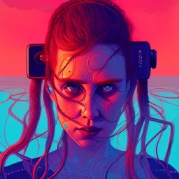 singer Danish MØ face, Camera., concept art, hyper detailed, asaf hanuka, dan mumford, kilian eng, post-apocalyptic, oil on canvas