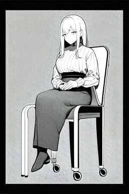 Character Seated on a plastic chair, line arts, greyscale