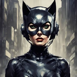 The Catwoman from Channel Six, in dystopian art style