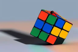 A single, tall Rubik cube vehicle, Orange, white, blue, green