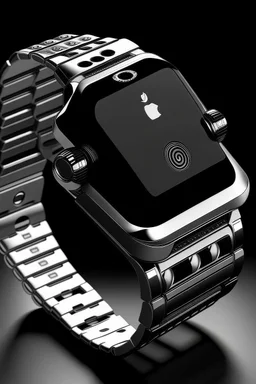 "Produce an image of a Rolex Apple Watch band that conveys the concept of 'mid journey,' incorporating elements of durability and a stable.cog-inspired aesthetic."