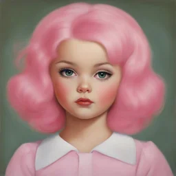 Jayne mansfield, enfant, cheveux roses, style Margaret Keane