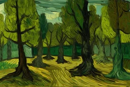 A green forest with tree tanks painted by Vincent van Gogh