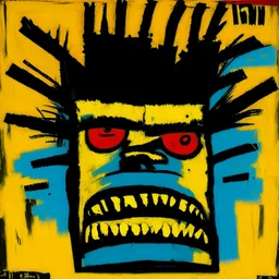 angry grotesque faces, by Jean-Michel Basquiat, acrylic painting