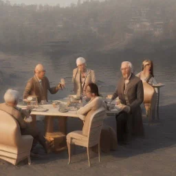 pessoas sentadas à mesa num clima de suspense