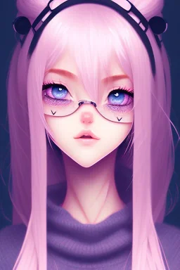 girl, cute, beautiful, big nose, pink hair, long hair, blue eyes, black sweater, long eyelashes, yandere, closed mouth