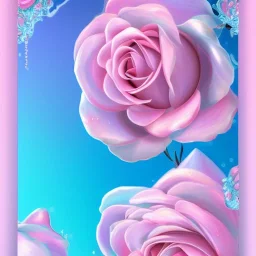 a magical crystal vertical light pink rose, pink and blue wisteriapink, magnolias pink, blue lake,sun,pink vertical, blue lake,sharp, ornate, elegant, highly detailed, artstation, concept art, smooth, sharp focus, illustration, 8k, splash art, wallpaper, key visual