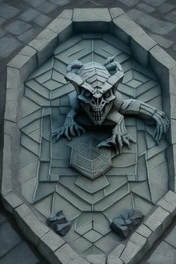 hexagon stone labyrinth featuring gargoyle skeleton