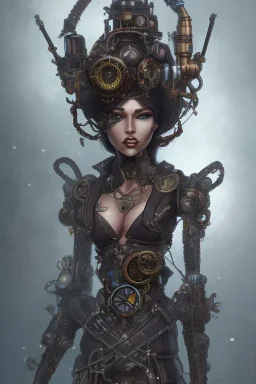 quadriplegic black elf wearing a steampunk exoskeleton powered by gears, in fantasy style