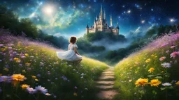 429. Dans son monde doux, l'enfant rêveur se perd, parmi les fleurs, les étoiles et le ciel clair. Son regard innocent, ses pensées envoûtées, dans un univers de beauté, à jamais émerveillé. Il imagine des châteaux dans les nuages, des lucioles jouant dans les prairies sauvages. Ses rêves sont comme des contes de fées, où chaque instant est un trésor à savourer. Son cœur pur bat au rythme de l'imagination, dans un océan de joie et de fascination. Car c'est dans ses rêves qu'il trouvera l'infini