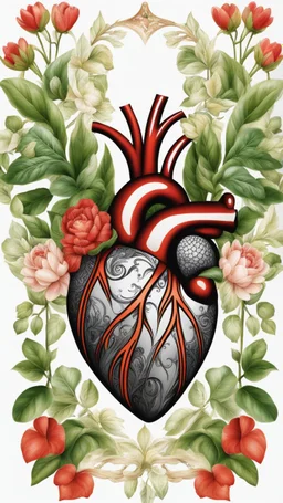 Logo real heart around it plants, white background, intricate details, highly detailed, high details, detailed portrait, masterpiece,ultra detailed, ultra quality