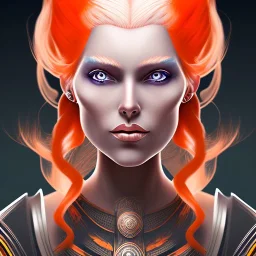 fantasy setting, woman, two-toned streaked orange and white hair