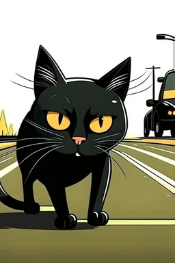 black cat hit on road cartoon