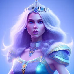 A portrait of a full body crystalised blue pink queen,smiling face, blue eyes, long blond hair, atmospheric, realistic, unreal engine, lighting
