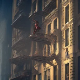 a man pushing a woman over a balcony, downtown new york, dramatic, dramatic lighting, volumetric lighting, hyperrealism, 8k, high quality, photorealistic, lot of details