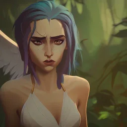 Real beautiful angel in burning jungle