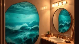 In the bathroom, the mirror becomes a portal to the ocean, where the reflection of the sea reveals secrets and tales of mermaids, pirates, and sunken treasures.