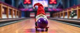 gnome on sled in front of bowling ball heading for a strike