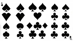 playing card symbols, 4 rows of symbols including diamond, spade, hearts and clubs, inky weathered and degraded looking vector style with rough irregular edges and holes