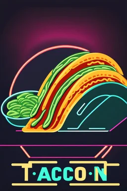 Craft an simplified flat image of a stylized taco, using unbroken fixed-width lines and balanced, minimalist clip art aesthetics, icon for neon sign, no shading