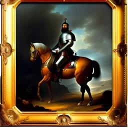 Retrato al oleo de Soldado con armadura medieval a caballo estilo Gustave Courbet 4k