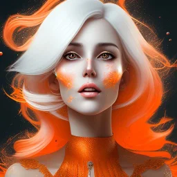 fantasy setting, woman, orange and white hair, wavy hair, ranger, more orange hair, more white hair, 25 years old, freckles, more white hair