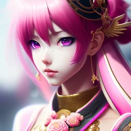 Detailed cute anime Kunoichi girl, pink hair buns, pink bangs, black latex bodysuit, intricate details, full body portrait, keep head in frame, slight smile, black Japanese motif, concept art, highly detailed, digital painting, concept art, sharp focus, illustration, art by Yoji Shinkawa, WLOP and greg rutkowski and alphonse mucha and artgerm and yanjun Chen and Junji ito and Makoto Shinkai, HDR, octane render